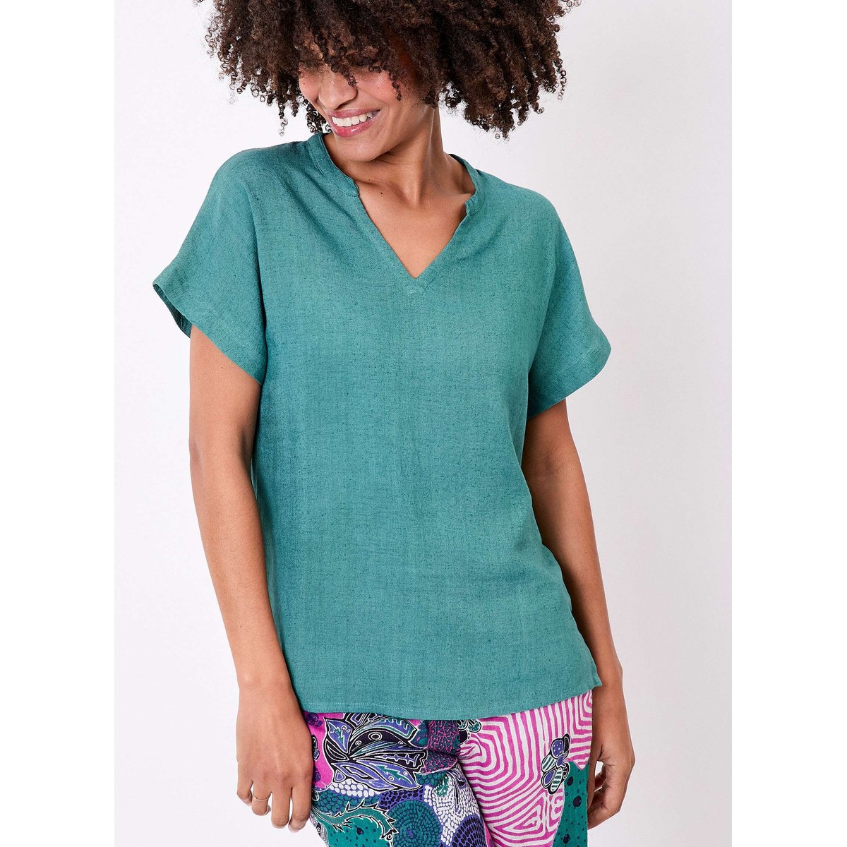 Tee shirt fluide lin FAIZ bleu acier mer, LA FIANCÉE