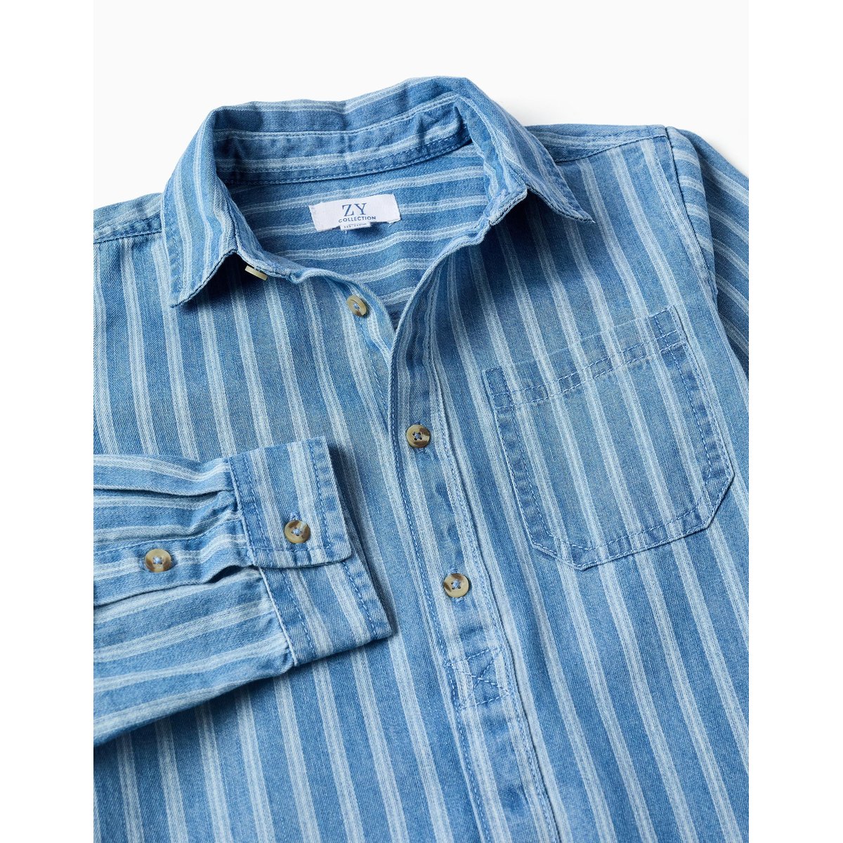 Chemise en jean à rayures et poche bleu, ZIPPY