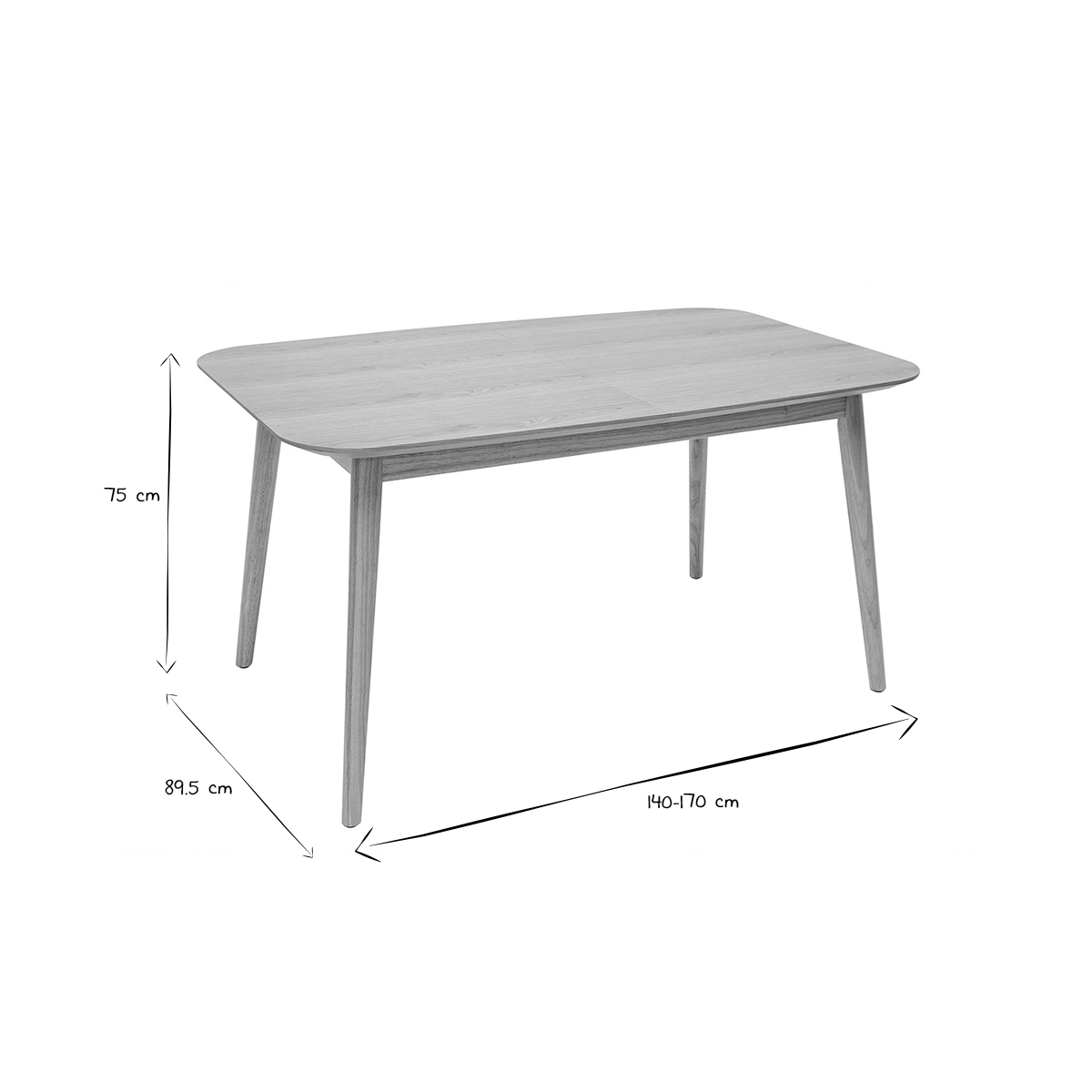 Table extensible rallonges intégrées rectangulaire en bois foncé noyer L140-170 cm ANK chêne clair, MILIBOO