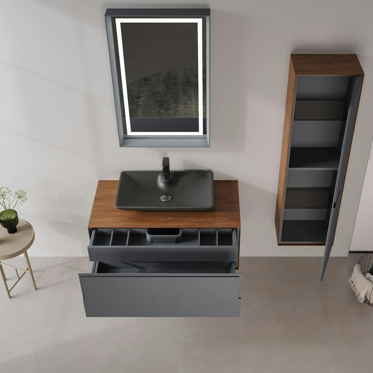Meuble vasque 100 cm suspendu 1 tiroir + vasque RIA gris, PIER IMPORT