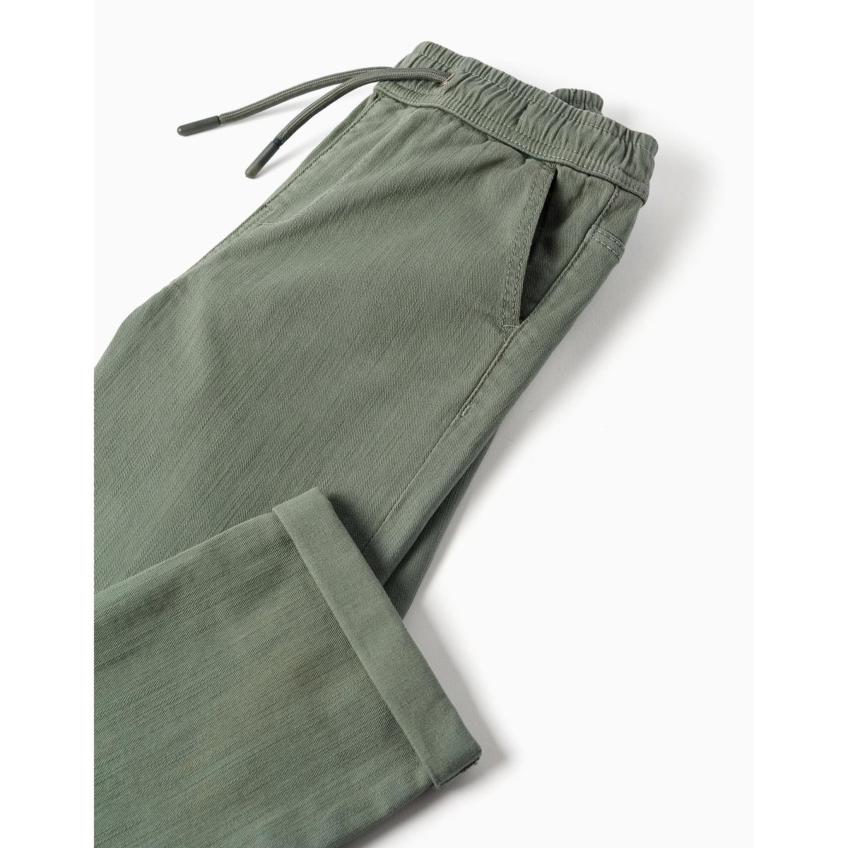 Pantalon en sergé ajusté avec cordon vert foncé, ZIPPY