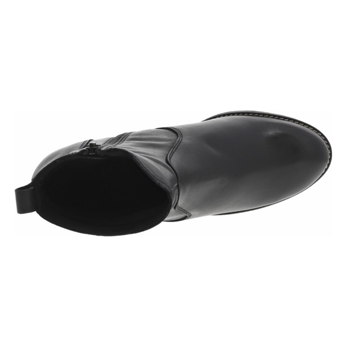 Boots en cuir noires à talon décroché moyen avec une trépointe cousue noires, PORRONET