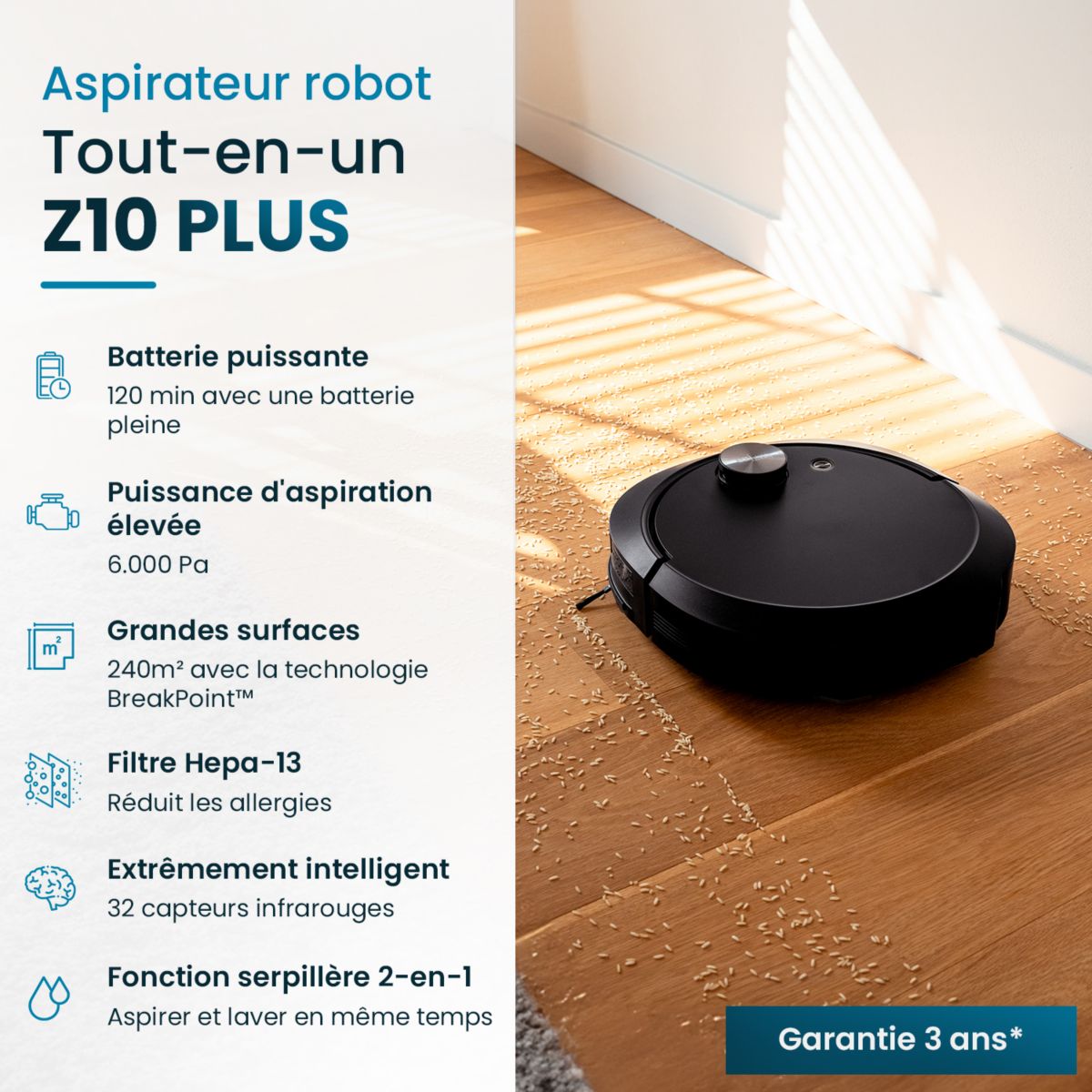 Robot Aspirateur Laveur All in one Z10 Plus couleur unique, EZICLEAN