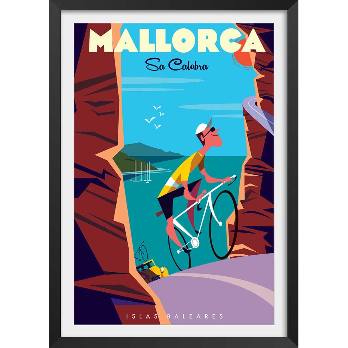 Poster de mallorca affiche + cadre en bois - noir, HEXOA