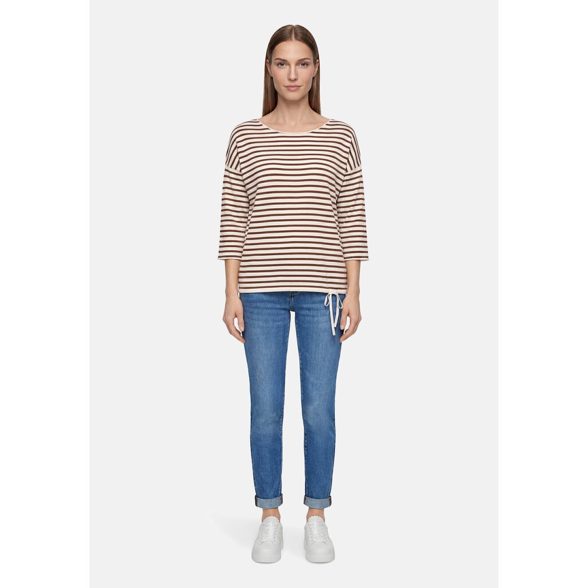 Pull-over en maille à encolure bateau patch cream/brown, BETTY BARCLAY