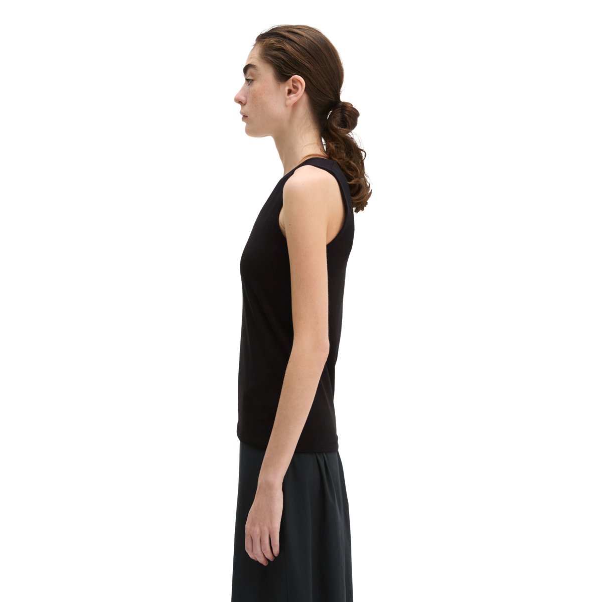 Haut à col en V, coupe ajustée en jersey stretch doux noir, MARC O'POLO