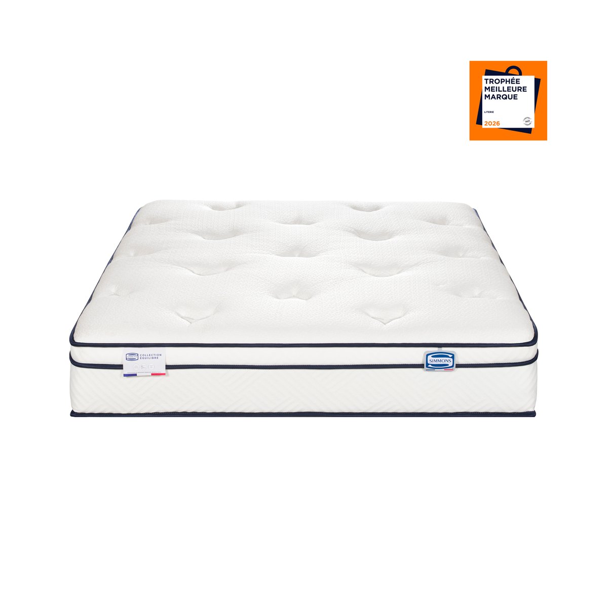 Matelas L'INEGALE 140x190, Hybride, ferme, H27 blanc, SIMMONS