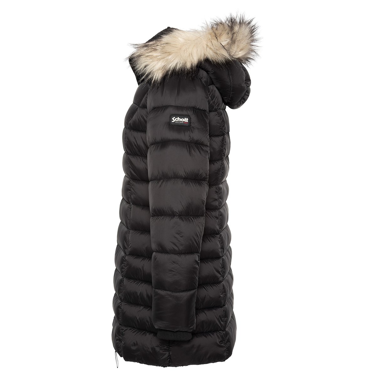 Doudoune longue à capuche avec imitation fourrure noir, SCHOTT