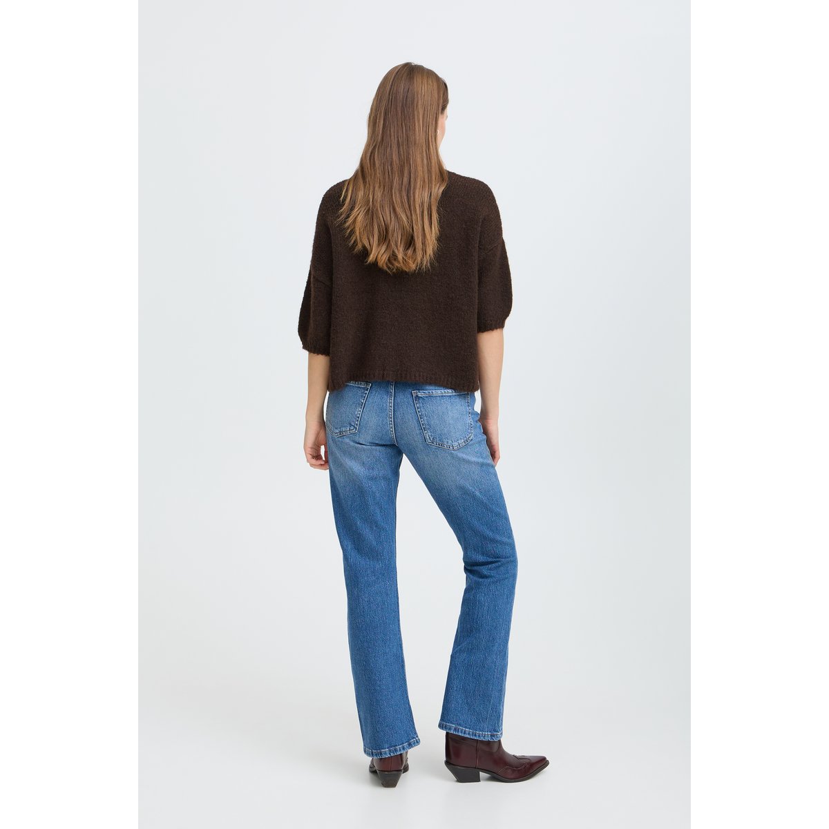 Pull en maille manches 3/4 marron java, B.YOUNG