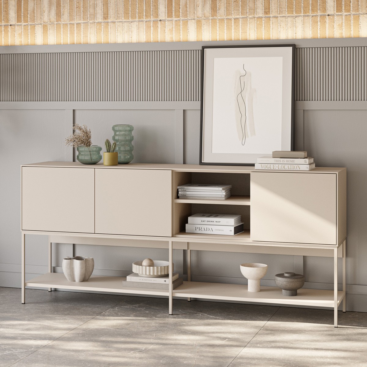 Buffet 3 portes 2 niches - ZARA beige, HOMIFAB