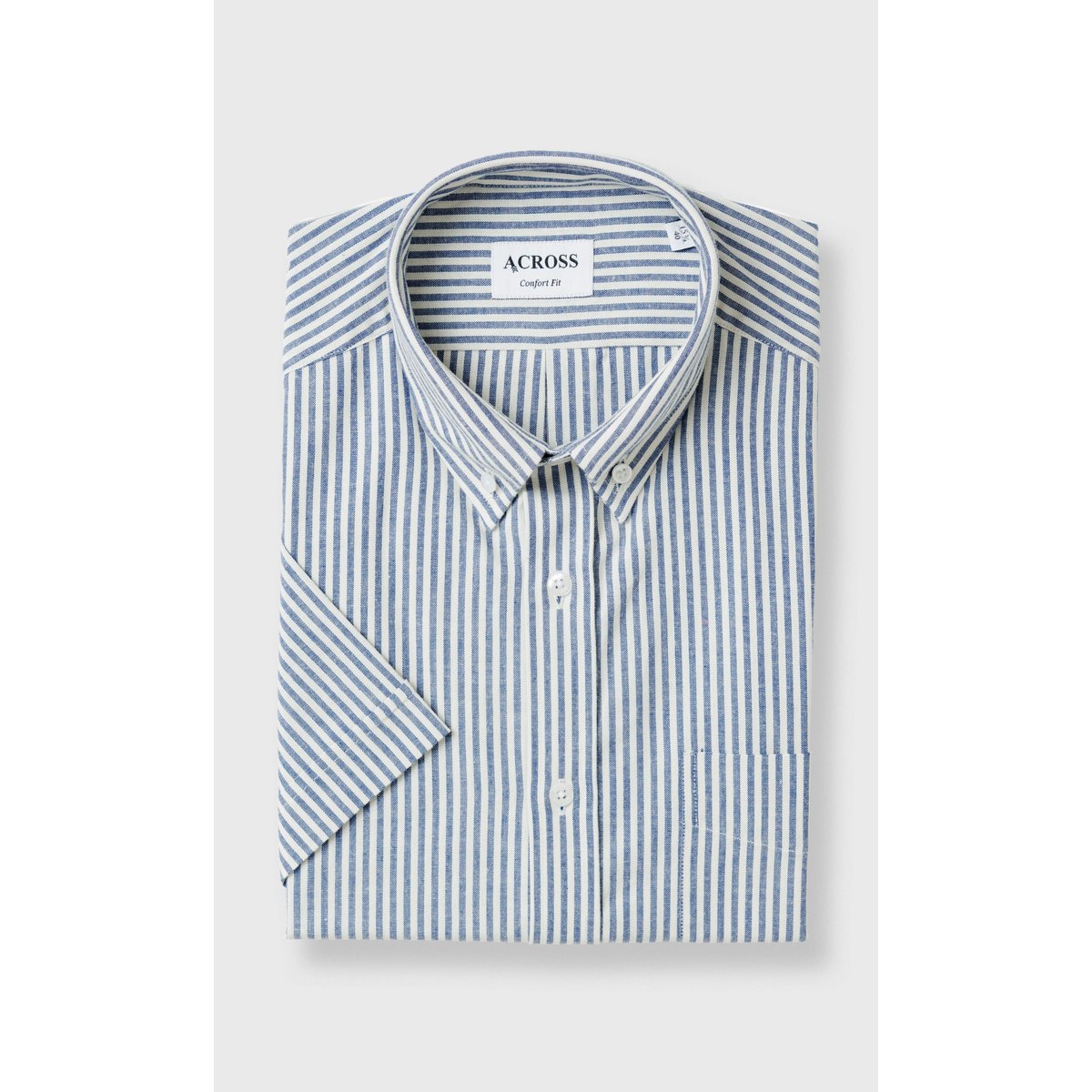 Chemise Confort fit manches courtes rayures vintage bleu marine, ACROSS
