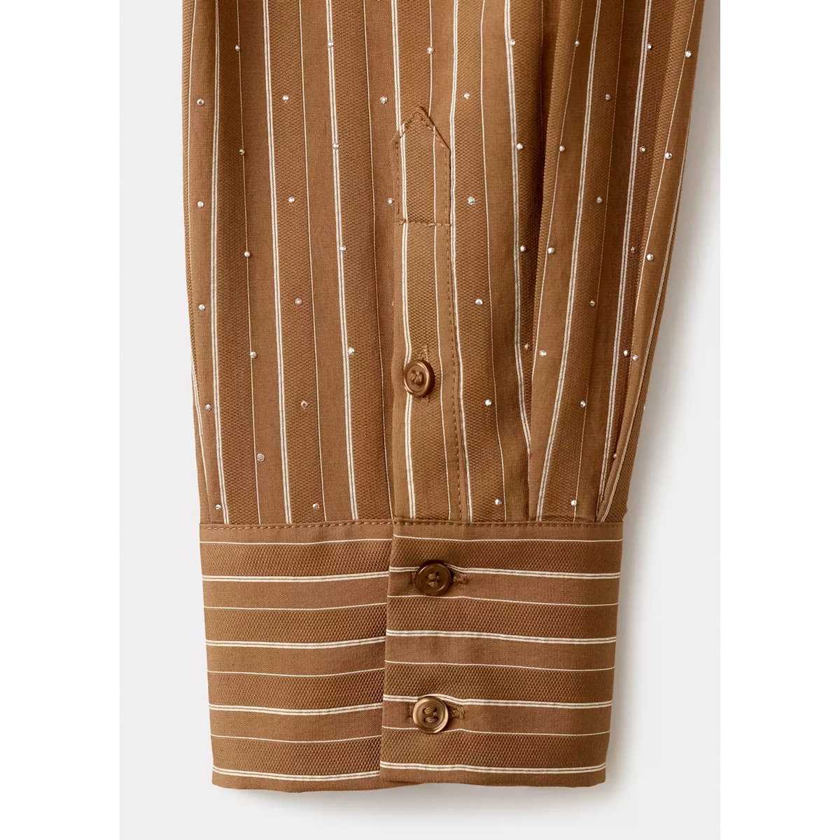 Chemise rayée avec détail strass marron, MANGO