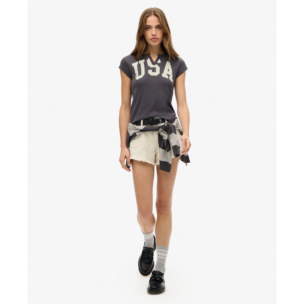T-shirt à motif et encolure crantée Athletic Essentials anthracite, SUPERDRY