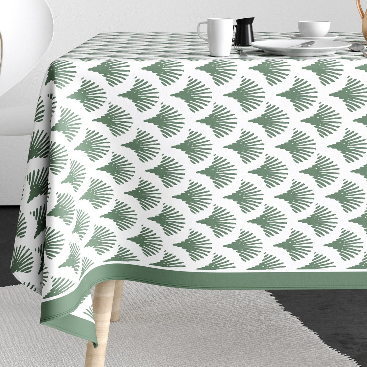 Nappe rectangulaire anti tache Coton Papyrus Vert vert, EDEN