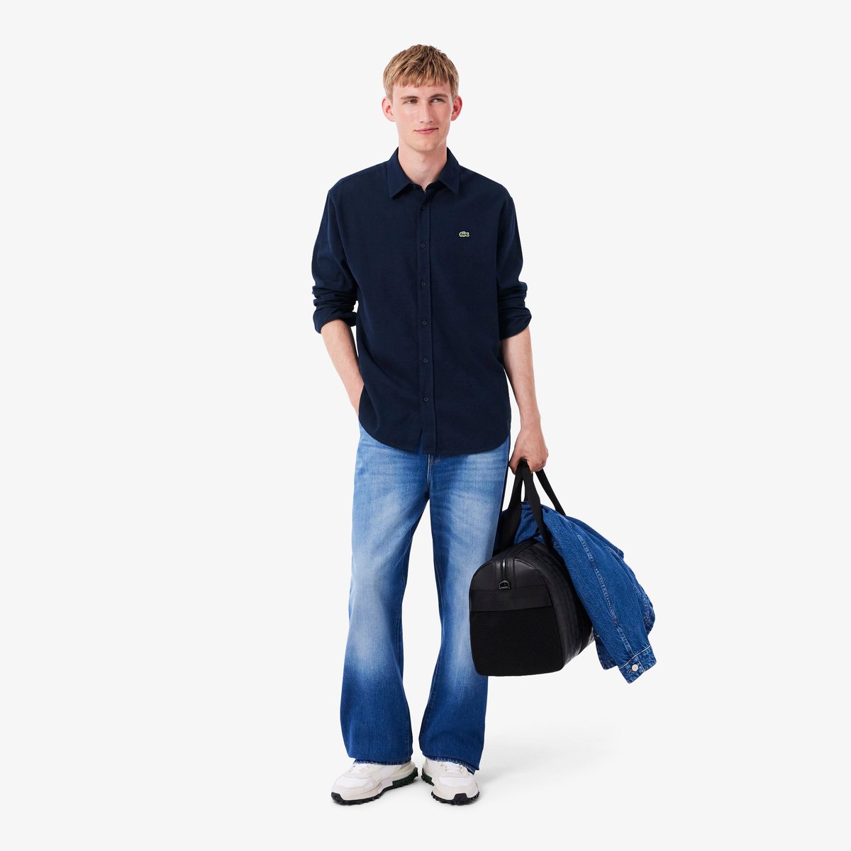 Chemise flanelle regular fit bleu-166, LACOSTE