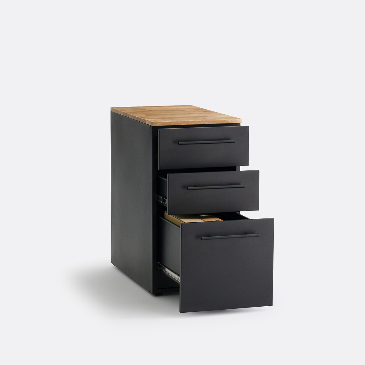 Cajonera para escritorio con 3 cajones, Hiba metal negro/roble, LA REDOUTE INTERIEURS