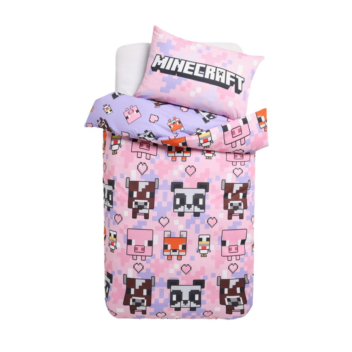 Housse de couette/taie d'oreiller minecraft rose, NEXT