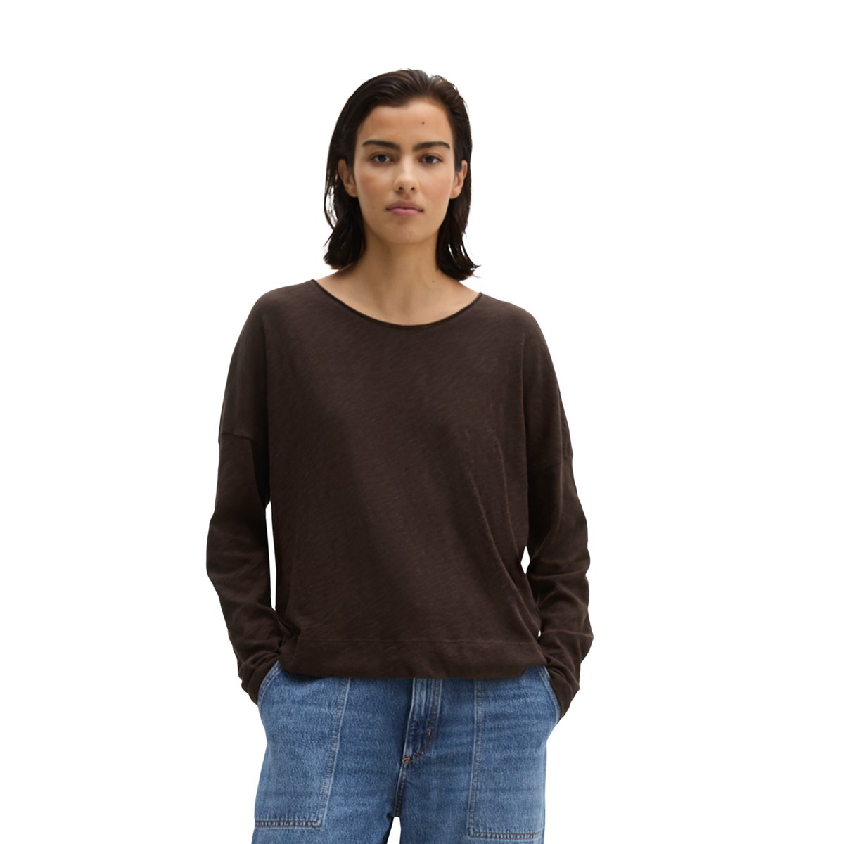 T-shirt à manches longues oversize sous-marin en qualité Organic Cotton rouge, MARC O'POLO