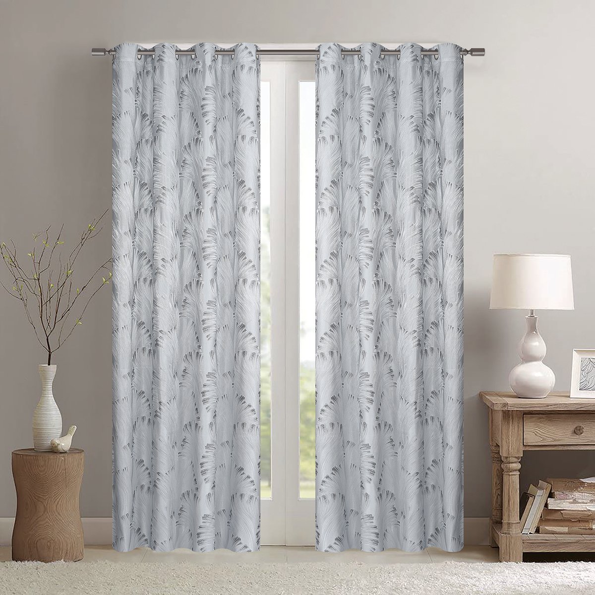 Paire de rideaux jacquard tissé abstrait avec relief gris clair, HOME MAISON