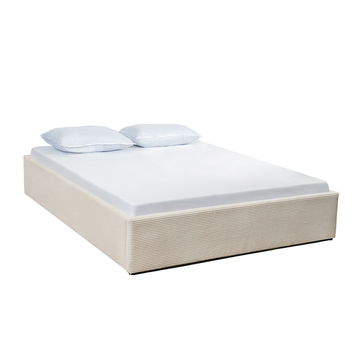 Lit coffre 160x200 cm en velours côtelé beige - ROMY beige, CALICOSY