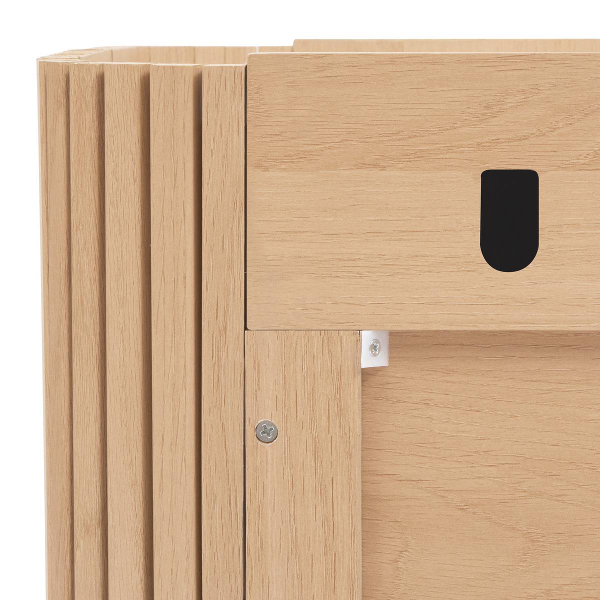 Meuble TV 2 portes plateau aspect marbre piètement hévéa HOMELYA beige, ATMOSPHERA