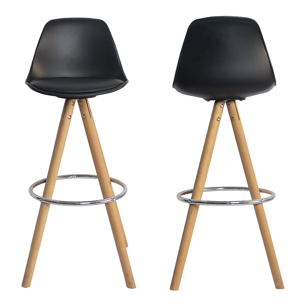 Tabourets scandinaves, lot de 2, TOBIAS noir, naturel, HAPPY GARDEN