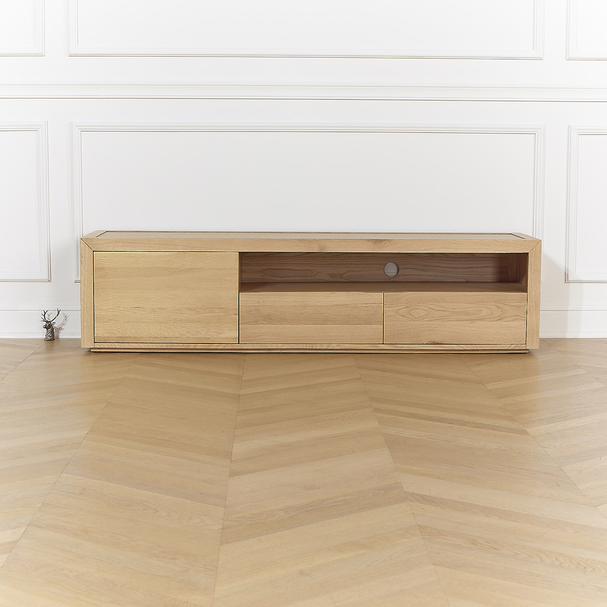 Meuble TV contemporain en chêne, 2 tiroirs, 1 porte CAMILLE beige, ROBIN DES BOIS