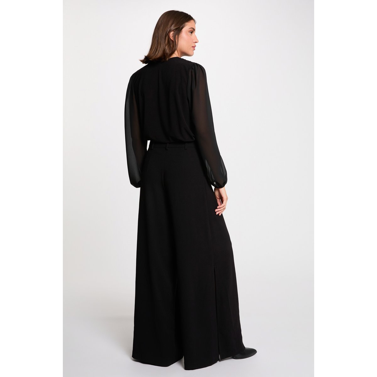 T-shirt voile col lavallière noir, MORGAN