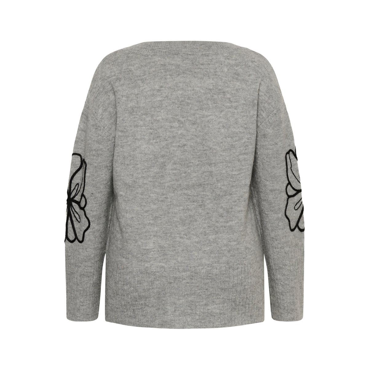Pullover tricoté gris noir grey melange/black flower emb., KAFFE CURVE