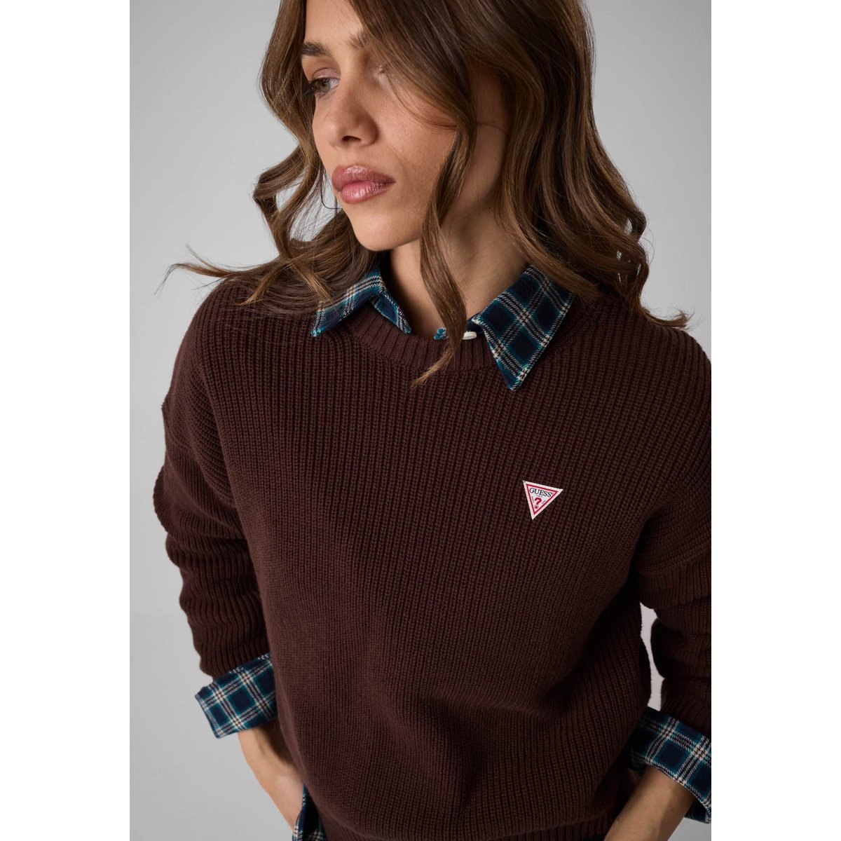 Pull À Logo Triangulaire marron, GUESS JEANS