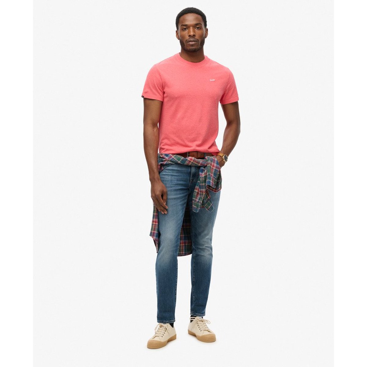 T-shirt Essential logo micro en coton bio corail chiné, SUPERDRY
