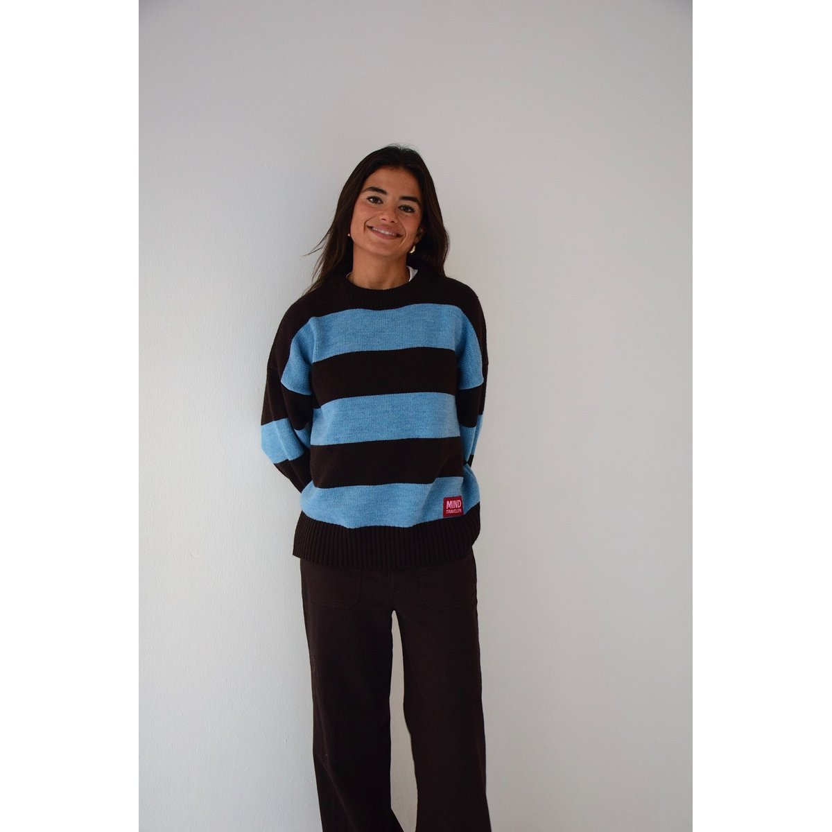Pull rayé col rond ALEX bleu / marron, MINDTRAVELER