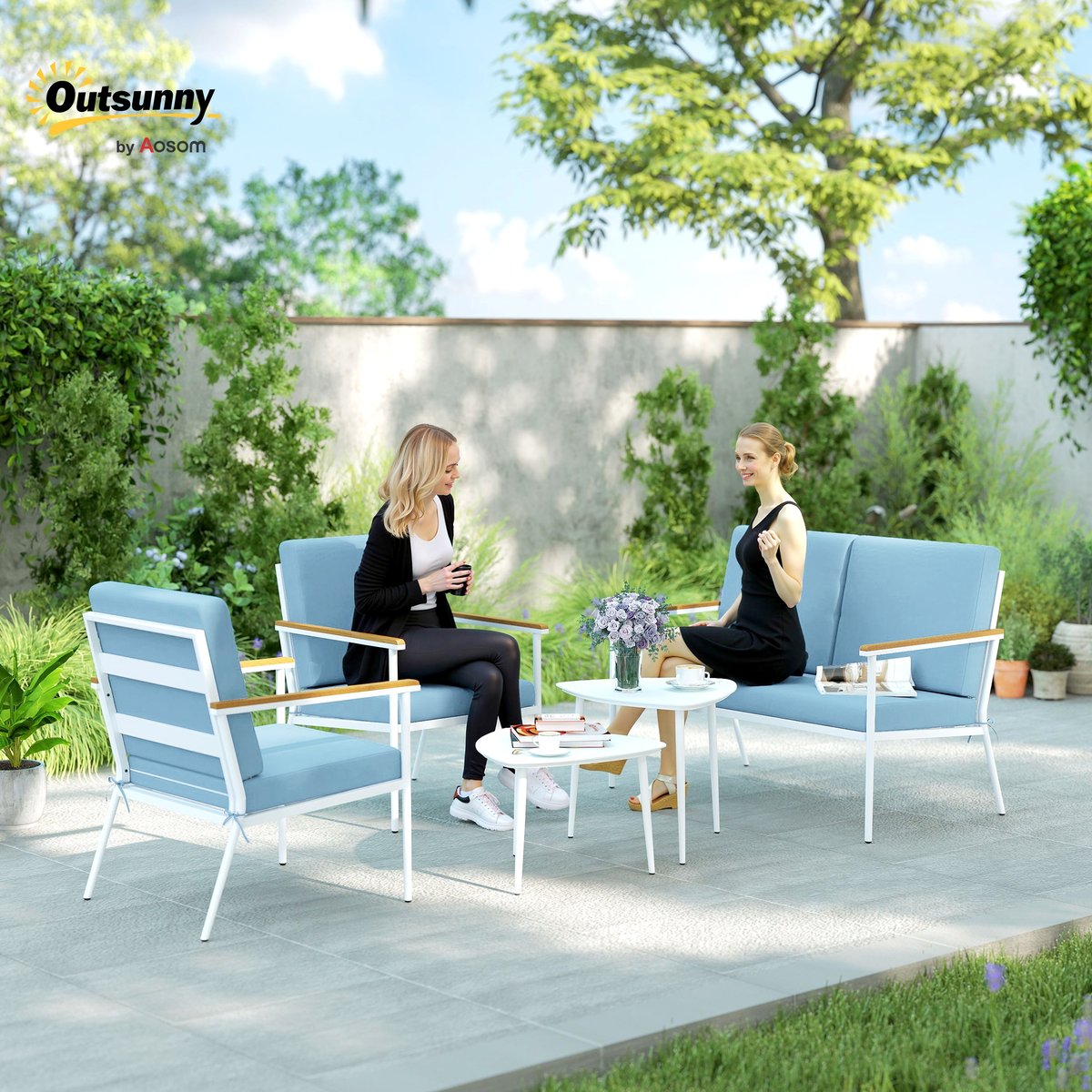 Ensemble de canapés de jardin Acier Bleu bleu, OUTSUNNY