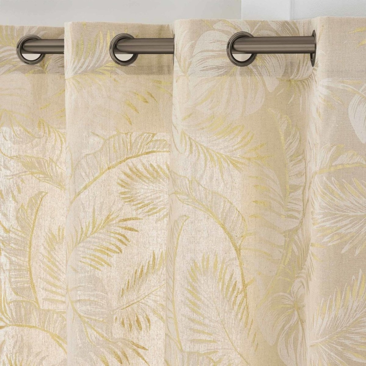Rideau à œillets MALAYA imprimé métallisé beige, DECORATIE