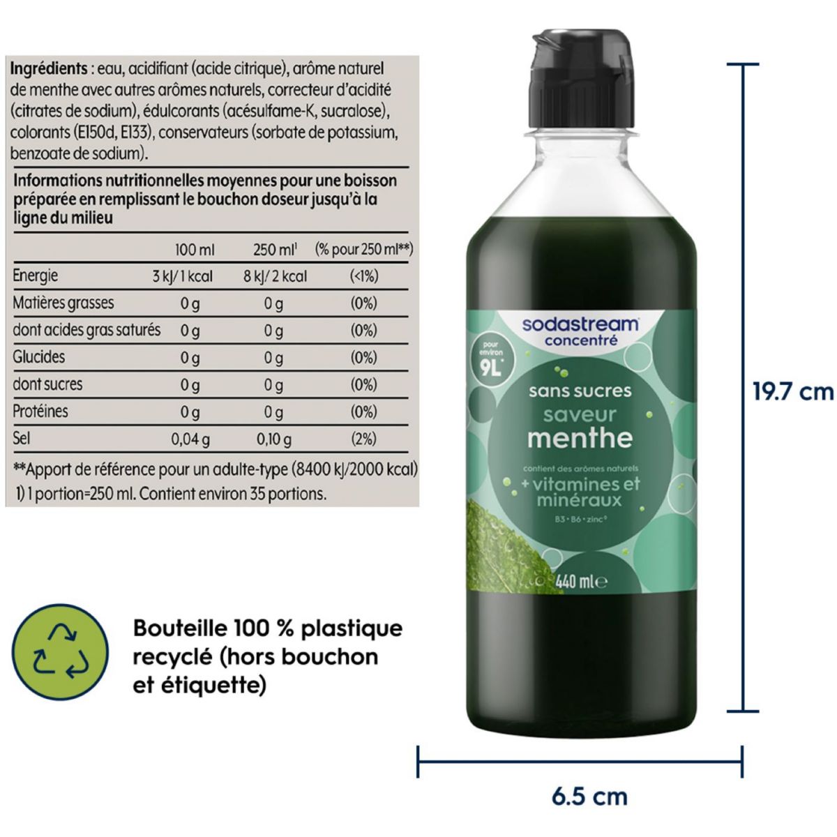Concentré MENTHE SANS SUCRES 440ml couleur unique, SODASTREAM