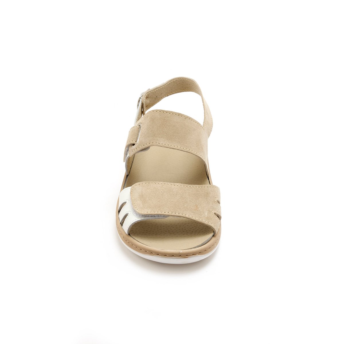 Sandales femme à scratch beige/blanc, PEDICONFORT
