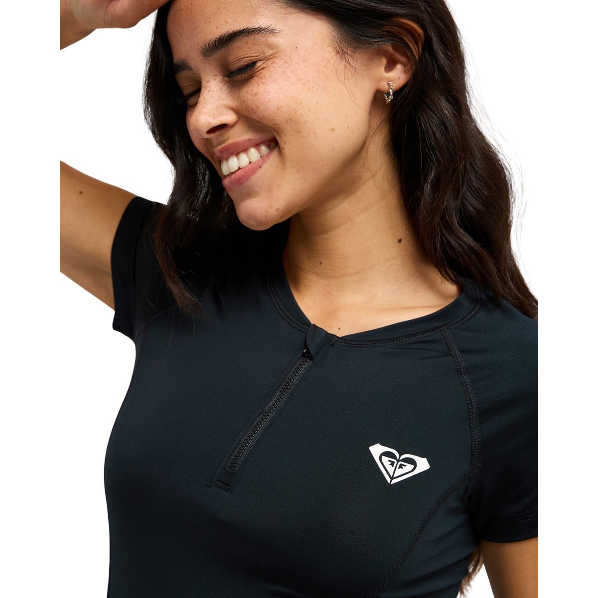Lycra manches courtes à demi-zip ESSENTIALS. noir anthracite, ROXY
