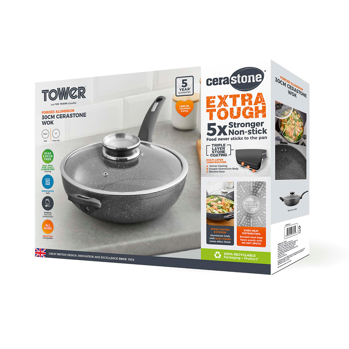 30cm Cerastone Forged Wok grey, TOWER