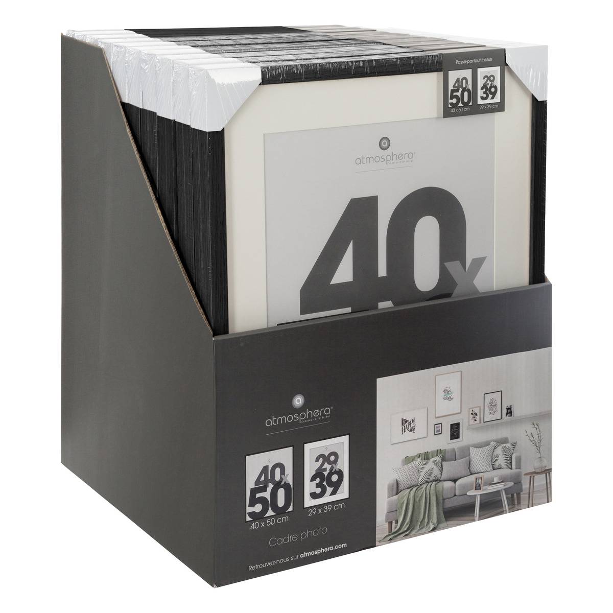 Cadre photo 40x50cm avec passe-partout EVA noir, ATMOSPHERA