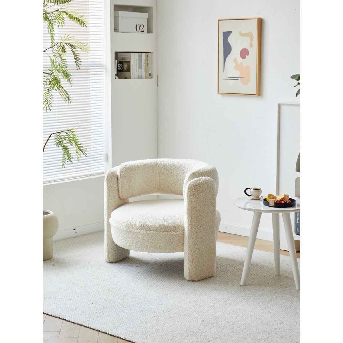 Fauteuil de salon en bouclette, BANGUI blanc cassé, NORDLYS
