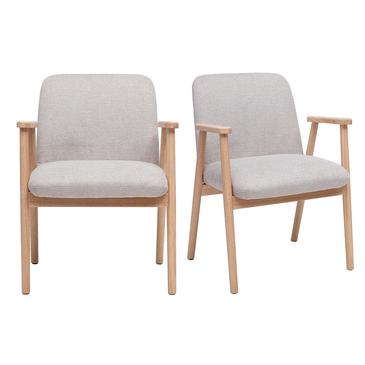 Chaises en tissu effet velours texturé beige et bois clair (lot de 2) KITTY beige, MILIBOO