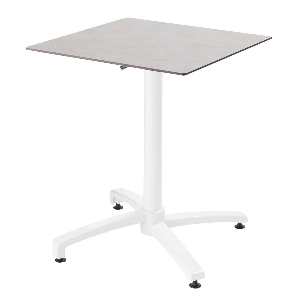 Table en HPL inclinable pied blanc et 2 chaises avec accoudoirs en métal bleu, OVIALA