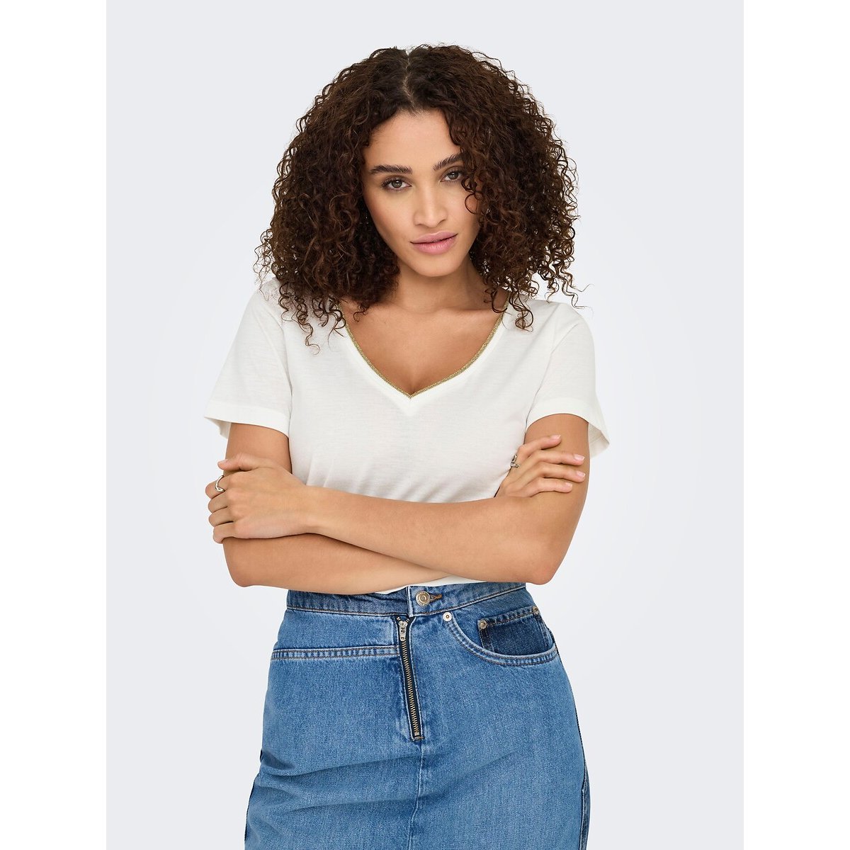 T-shirt maniche corte, profilo dorato bianco, JDY