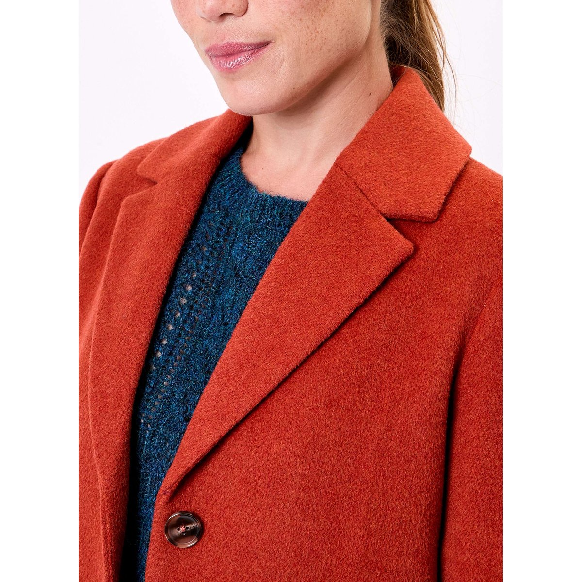Manteau droit lainage uni AUDREY orange rouille, LA FIANCÉE