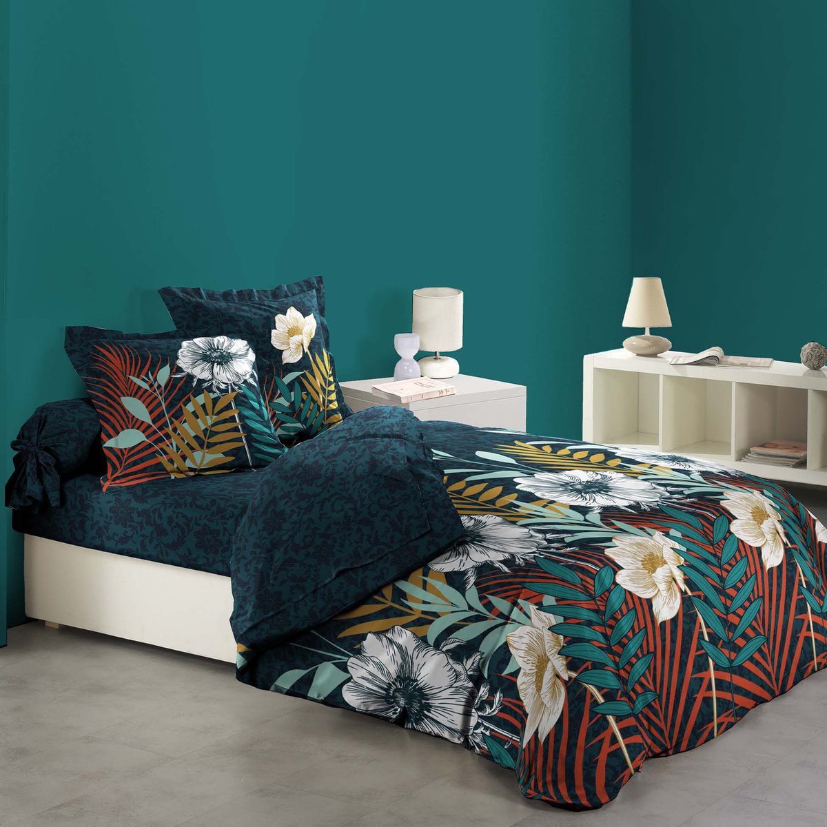 Housse de couette coton 6 pieces Fleur d'adison multicolore, EDEN