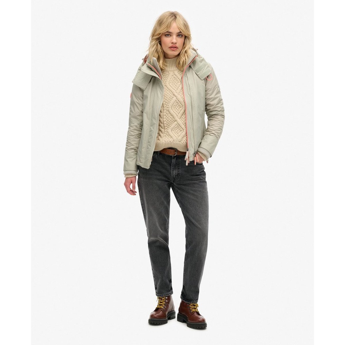 Veste à capuche Pop Zip Arctic SD-Windcheater gris saule quadrillage, SUPERDRY