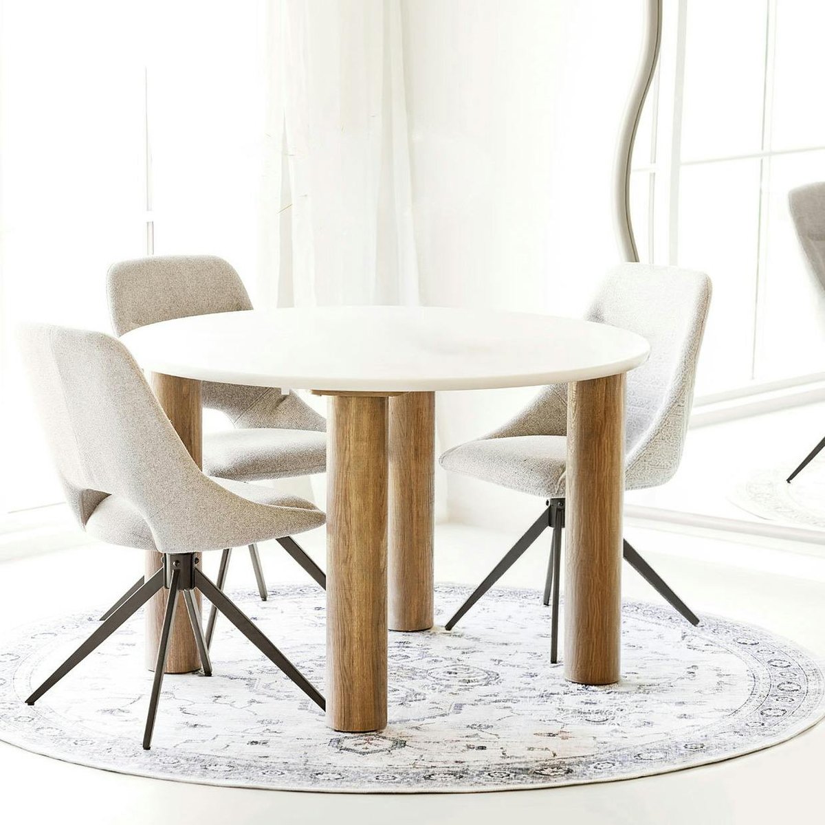 Table à manger ronde aspect ciment clair ø120 cm KNOX beige, PIER IMPORT
