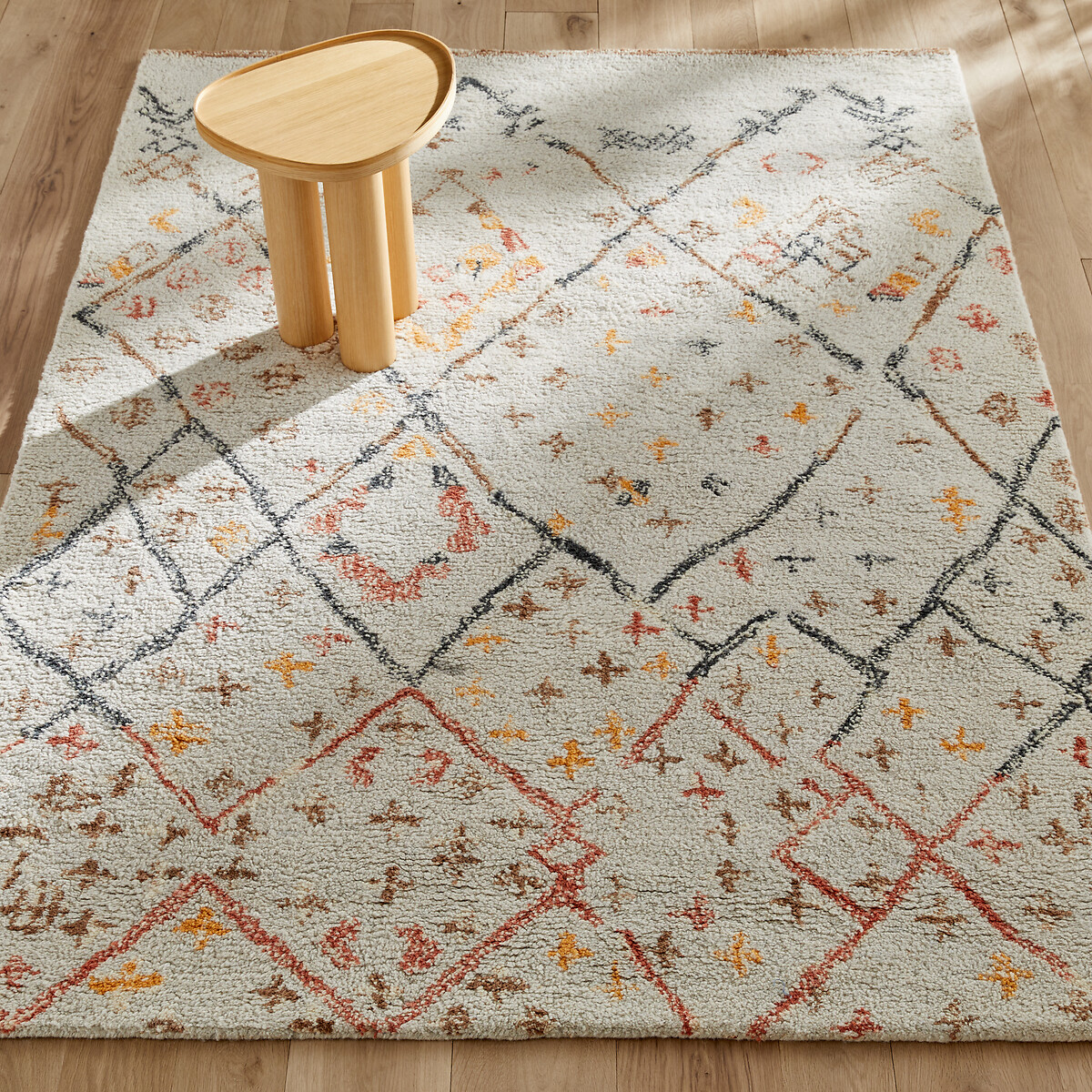 Tapis épais en laine, tufté main, Ashwin ecru/imprimé multicolore, AM.PM