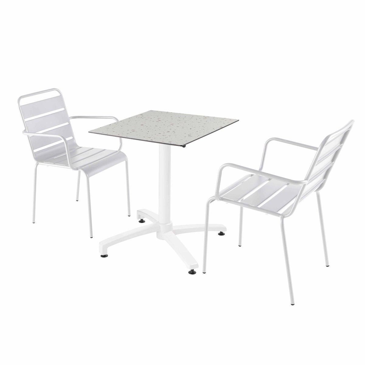 Table 60x60 cm inclinable stratifiée avec pied blanc et chaises en métal, OPERA blanc, OVIALA