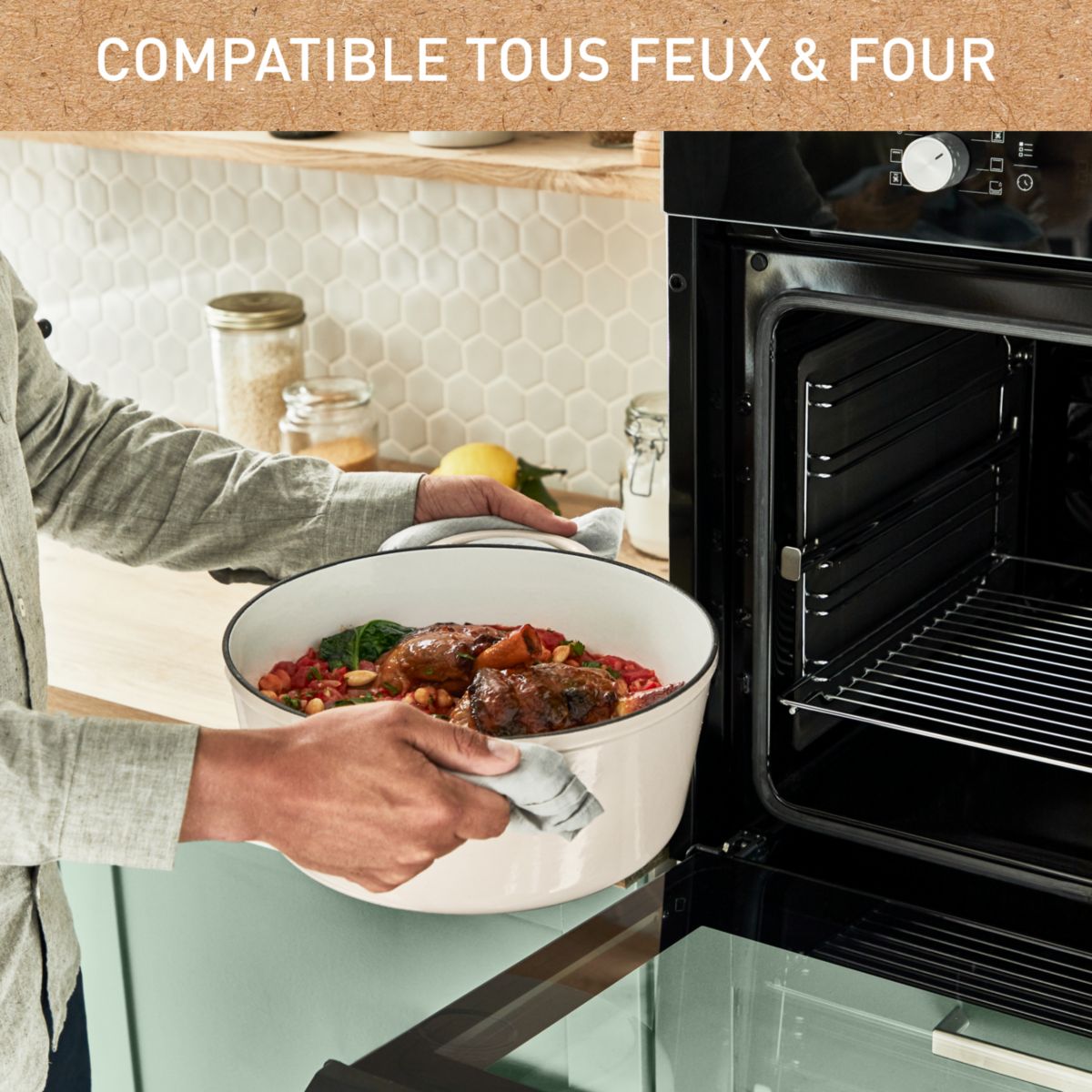 Cocotte Fonte LOV faitout 29cm beige beige, TEFAL